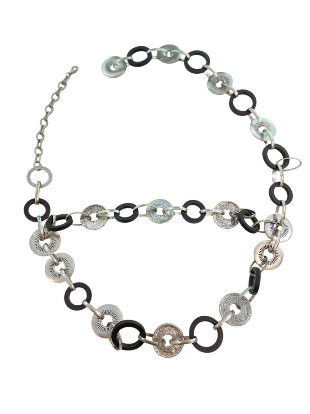 Silver & balck,  dark brown Circle Link Adjustable Chain Belt heavy metal brown - Picture 3 of 16